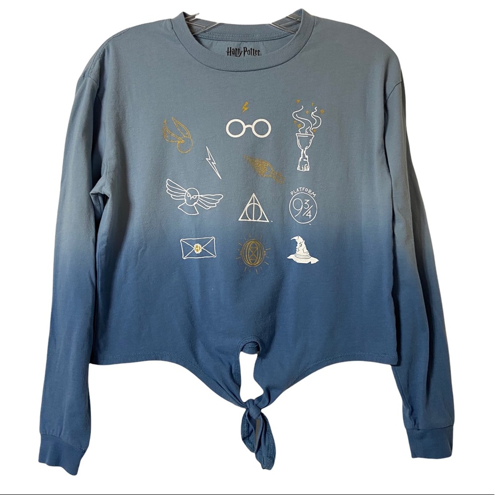 Harry Potter Blue Ombre Long Sleeve Tie Front Shirt Size S